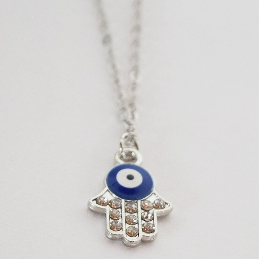 Cubic Zirconia Evil Eye Hamsa Hand Necklace (Protection, Intuition, Balance)